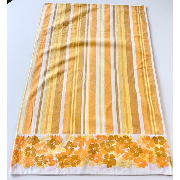 Vintage 1970s pillowcase, orange,  floral, striped, crazy daisies, single casing - Picture 1 of 8